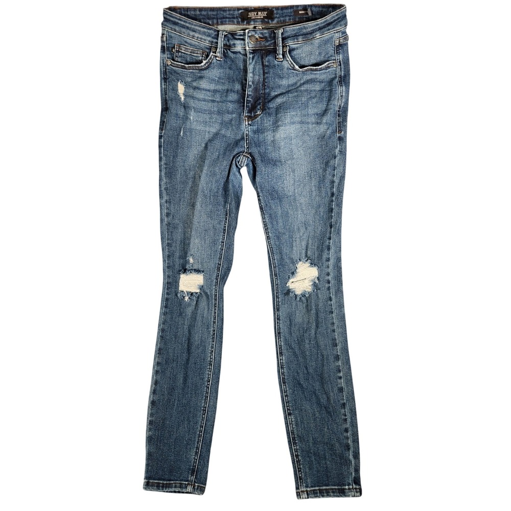 Judy Blue Skinny Jeans Womens 9/29 Blue Excellent Distressed Ripped JB88798 DK